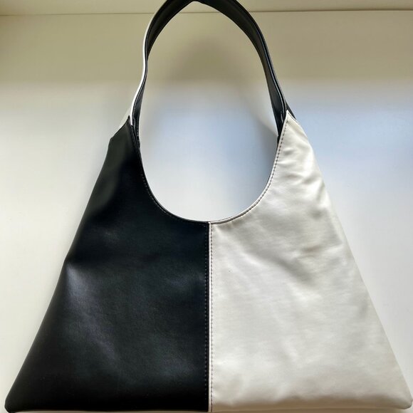 OKA Vegan Cactus Leather Black and White Triangular Bag - Picture 5 of 6